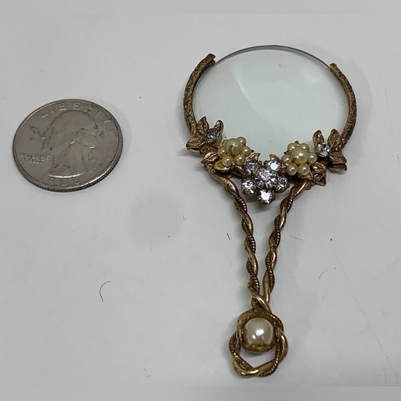 Antique Ornate Victorian Style Mother of Pearl Faux Diamond Loupe Magnifier - Picture 10 of 11